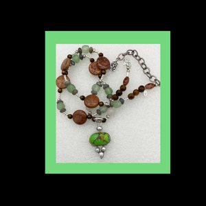 Copper Matrix Turquoise Pendant with Pearls and complementing Beads