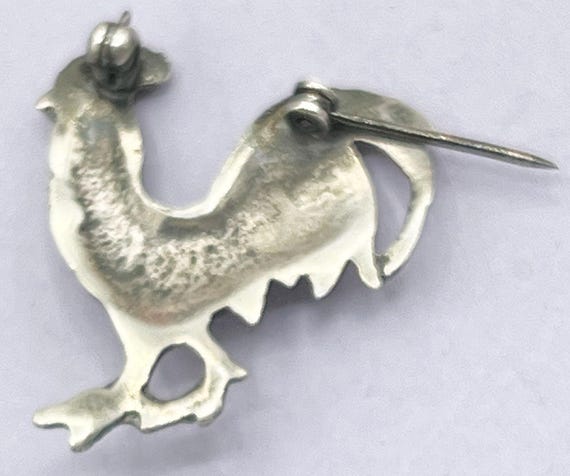 Rooster Vintage Solid Silver Rooster Brooch - Mid… - image 6