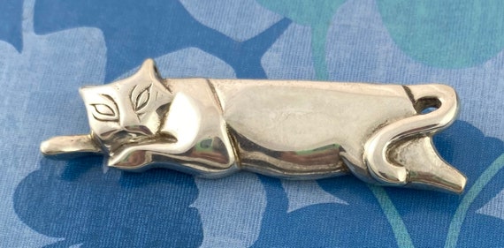 Vintage Sterling Silver Resting Sleek  Cat Broch/… - image 3