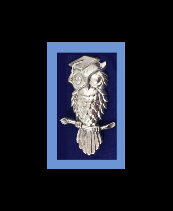 Large OWL Vintage Sterling SILVER  Brooch Pin by B