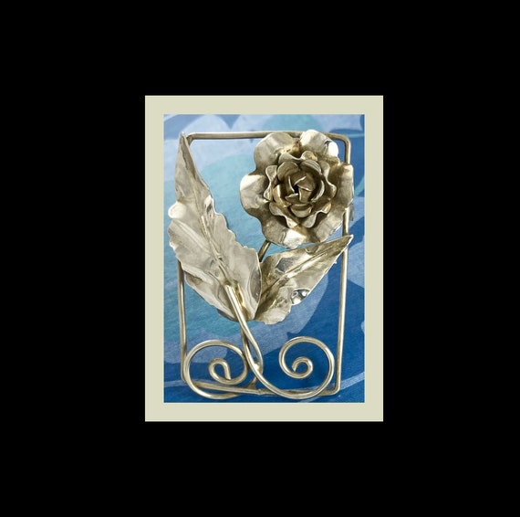 Rose Brooch in Rectangular Frame Vintage  Sterling - image 1