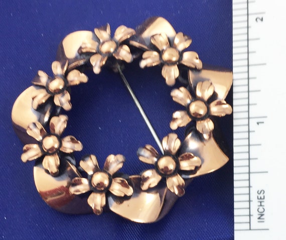 Renoir Vintage  Copper Floral Wreath Brooch/Pin s… - image 3