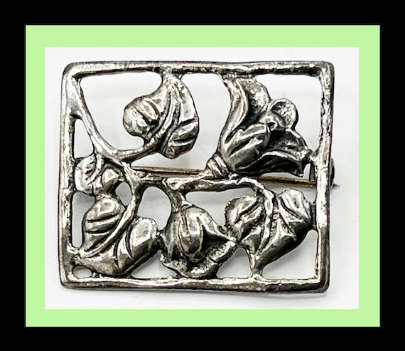 Sterling Silver Trumpet Flower Rectangular Framed… - image 1