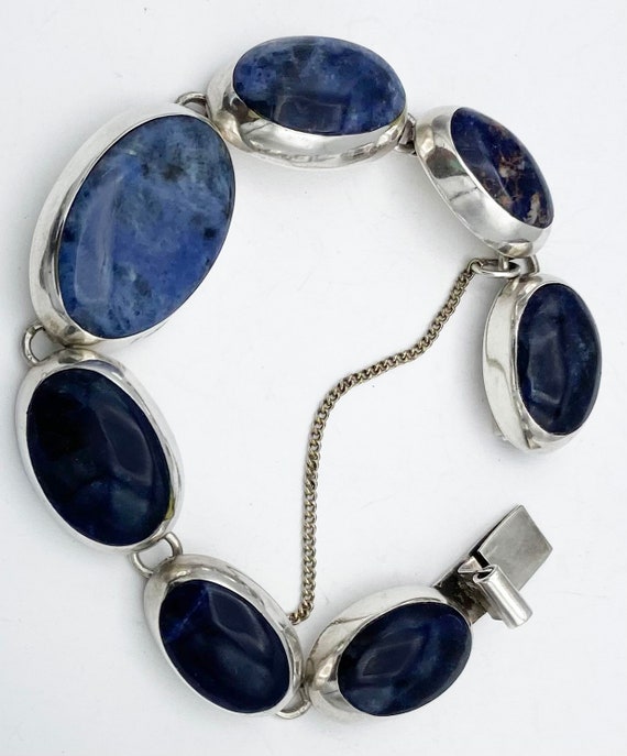 Blue Lapis Modernist Bracelet Signed Mexico - 7 l… - image 9