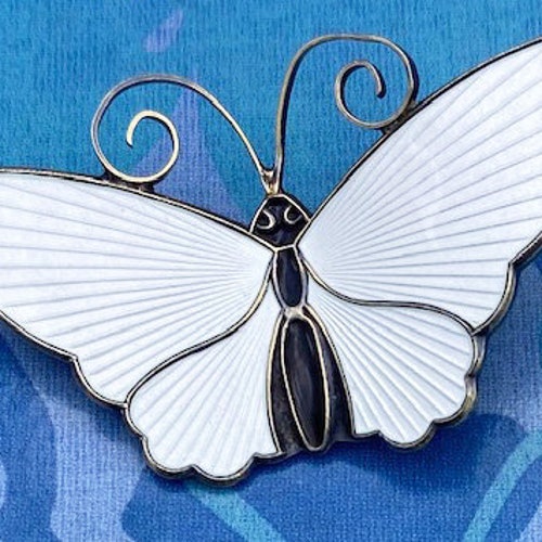 David-Andersen White Enamel Butterfly Brooch Signed shops 2 1/8 Inches