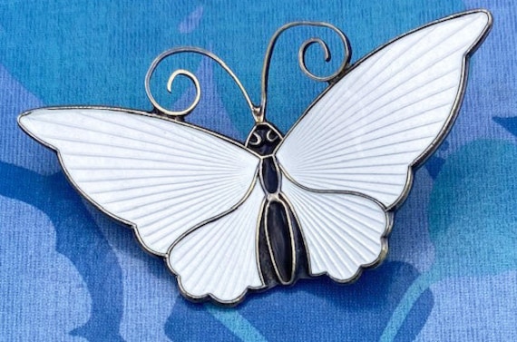 David-Andersen White Enamel Butterfly Brooch Sign… - image 3