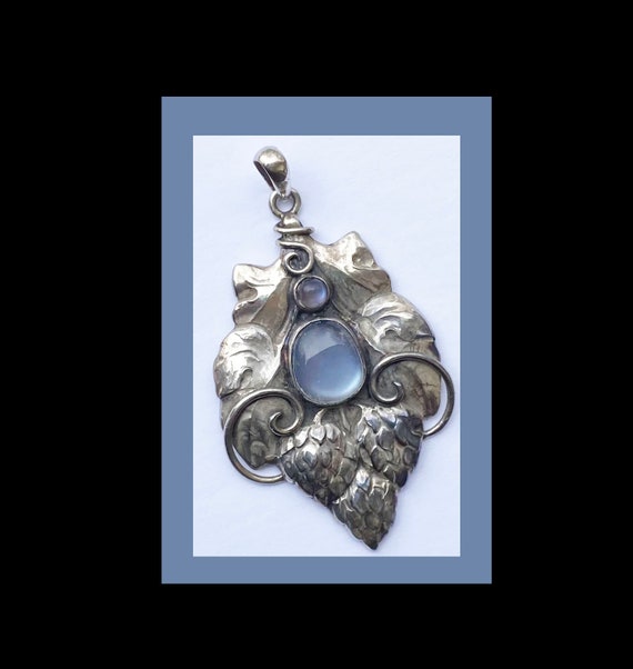 Danish Silver & Moonstone Art Nouveau Pendant by M