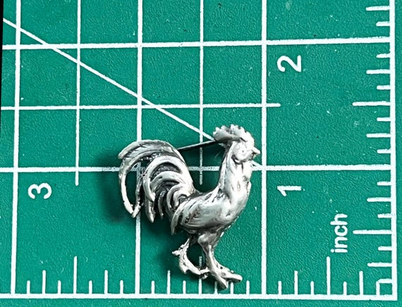 Rooster Vintage Solid Silver Rooster Brooch - Mid… - image 2