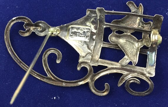 Vintage Lang Love Birds Brooch: 3D Birdcage Pin -… - image 9