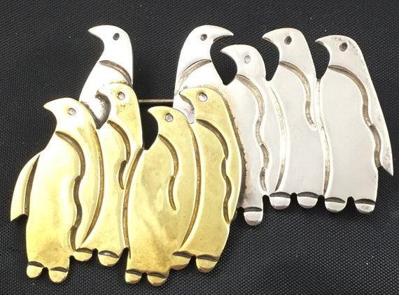 Vintage Sterling Silver Taxco Mexico Penguins Bro… - image 8