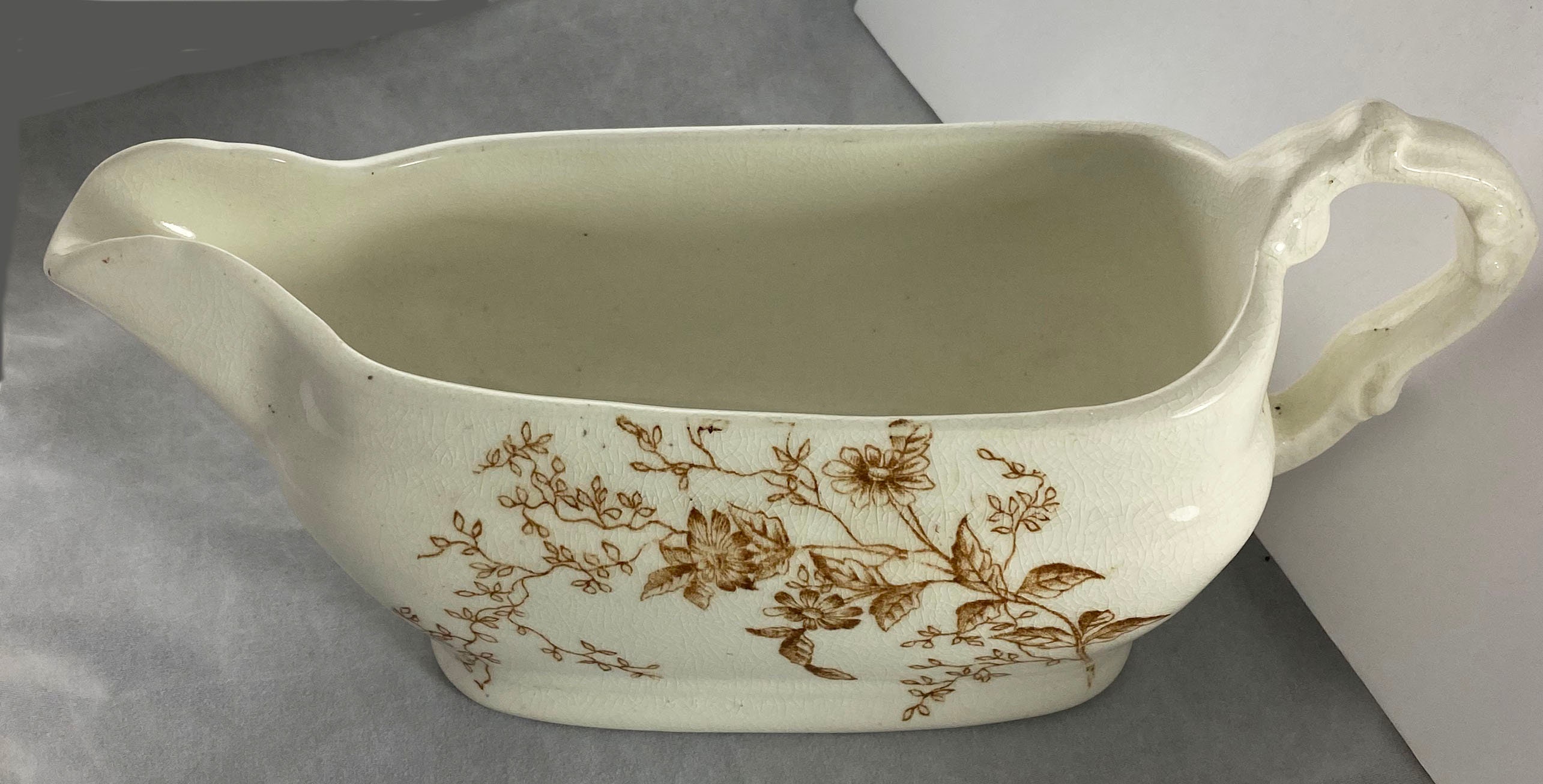 Old IRONSTONE Gravy Boat, Unusual Handle Flowers Etsy