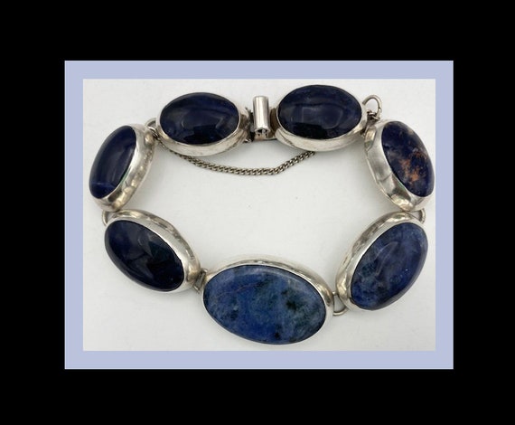 Blue Lapis Modernist Bracelet Signed Mexico - 7 l… - image 1