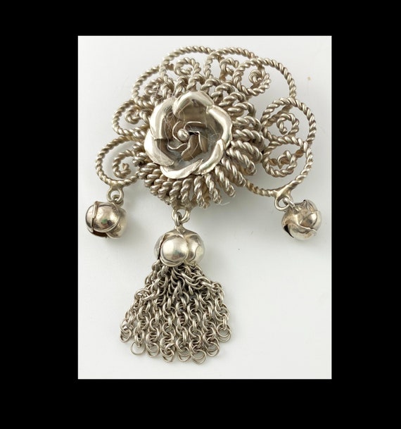 HOBE 1940"S Sterling Silver Brooch Flower and Jin… - image 1