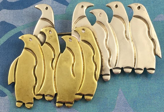 Vintage Sterling Silver Taxco Mexico Penguins Bro… - image 2