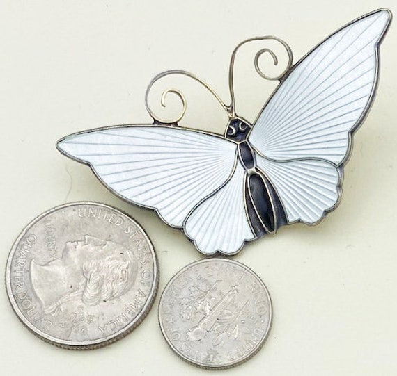 David-Andersen White Enamel Butterfly Brooch Sign… - image 4