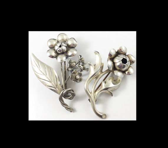 Two Floral Sterling Silver Brooches Beau Sterling and Handmade Etsy