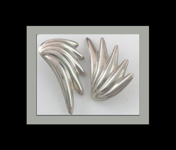 Earrings Taxco Mexico Solid Sterling Silver Wings… - image 1