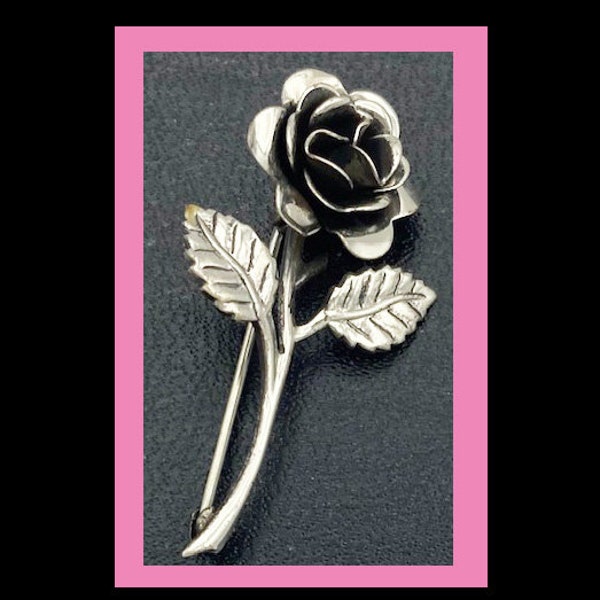 Danecraft Rose Brooch/Pin Vintage Sterling Silver Signed