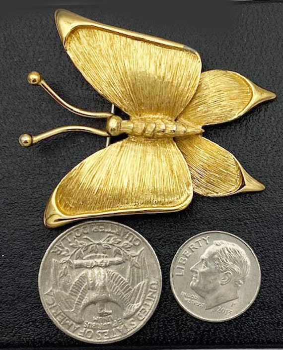 Monet Vintage Gold Tone Butterfly Brooch, Signed - image 2