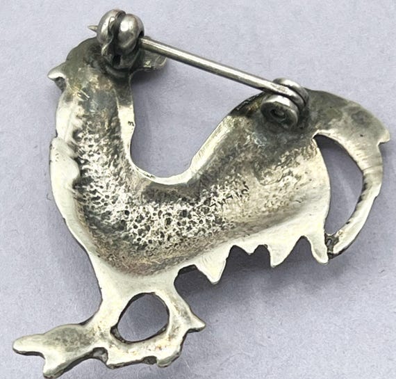 Rooster Vintage Solid Silver Rooster Brooch - Mid… - image 5