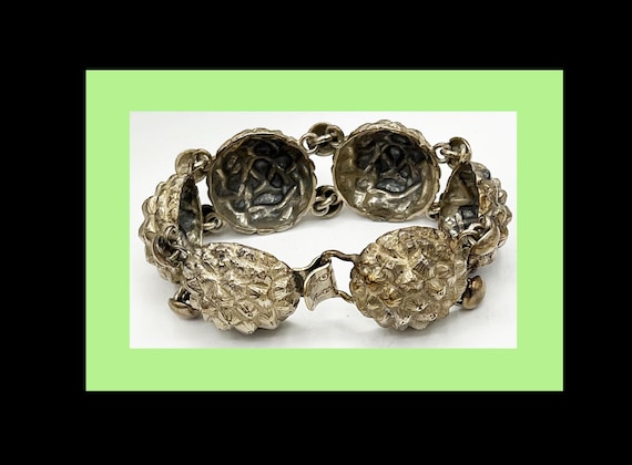CINI Sterling Silver Repousse Pinecone Link Brace… - image 1