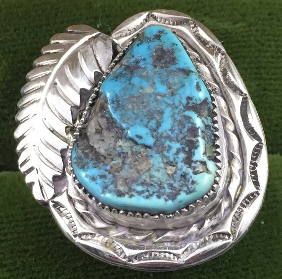 Vintage Old Pawn Blue Nugget  Turquoise ring. Nat… - image 4