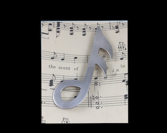 Vintage Solid Sterling Silver Musical Note Brooch Pin 1/4 note