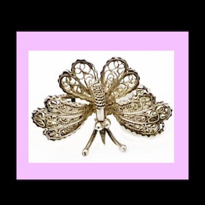 Tiny Scatter pin Silver Butterfly Filigree 800 silver, marked Italy
