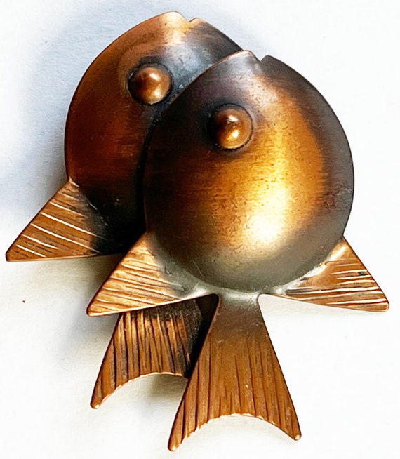 Rebajes Vintage Signed Double Fish Copper Brooch - image 8