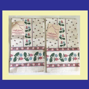 Pair Strawberry Linen Tea Towels. Stevens Linen. Vintage.