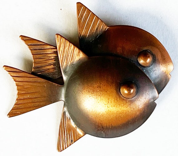 Rebajes Vintage Signed Double Fish Copper Brooch - image 6