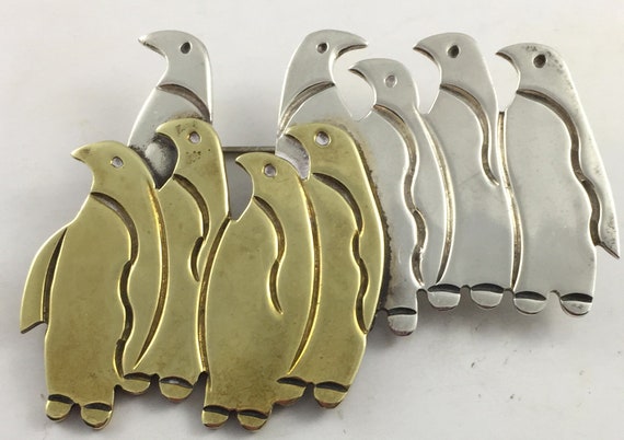 Vintage Sterling Silver Taxco Mexico Penguins Bro… - image 3