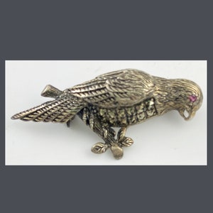 Vintage Sterling Silver Bird Marcasite Brooch Pin Signed