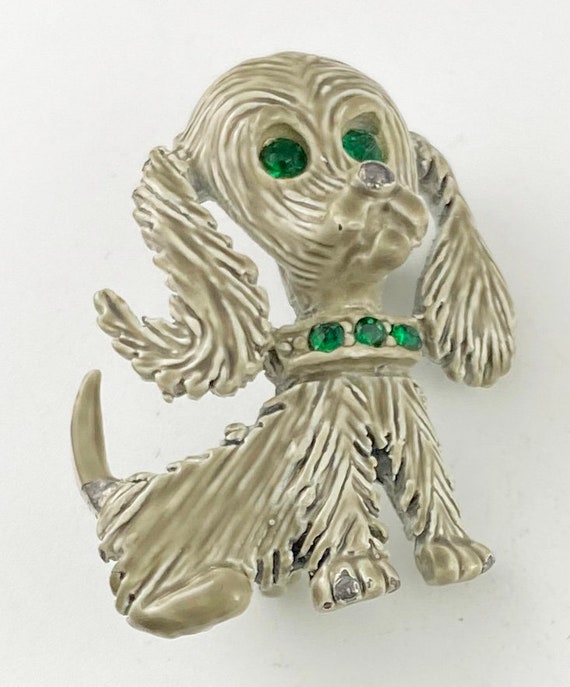 GERRYS Vintage Poodle Dog Pin with Green Rhinesto… - image 2