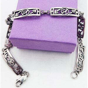 Vintage Sterling Silver Link Bracelet - Art Nouveau Style Openwork Panel Bracelet - Geometric Rectangular Links 7 1/8"