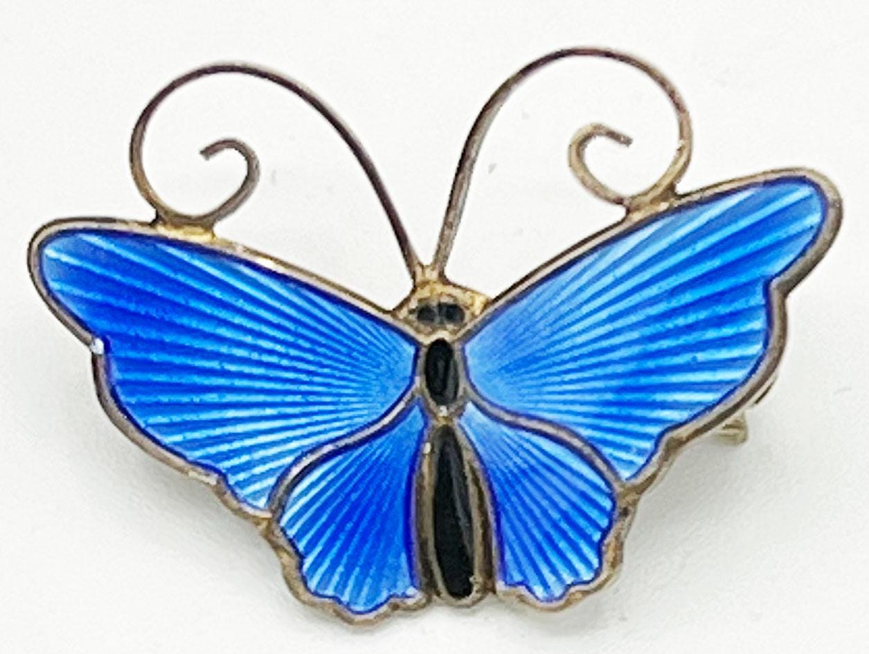 Vintage David-andersen Blue Enamel Butterfly Brooch Sterling