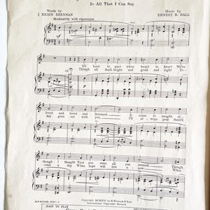 May include: A vintage sheet music score for the song "Good-bye, Good Luck, God Bless You" by J. Keirn Brennan and Ernest R. Ball. The sheet music is printed on cream-colored paper with black ink. The title of the song is printed in large, bold letters at the top of the page. The words and music are printed below the title. The sheet music is in good condition, with some minor wear and tear.