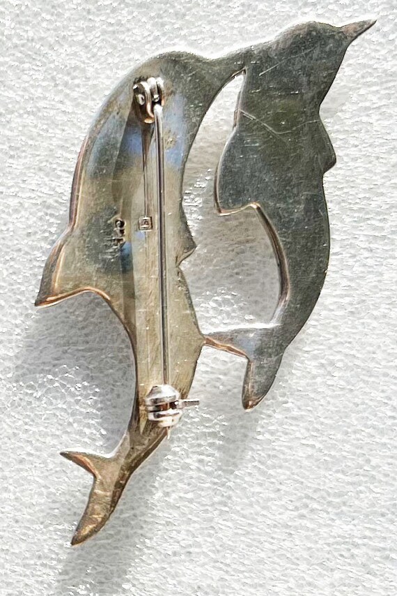 Double Dolphin Brooch. Sterling Silver. Signed "b… - image 4