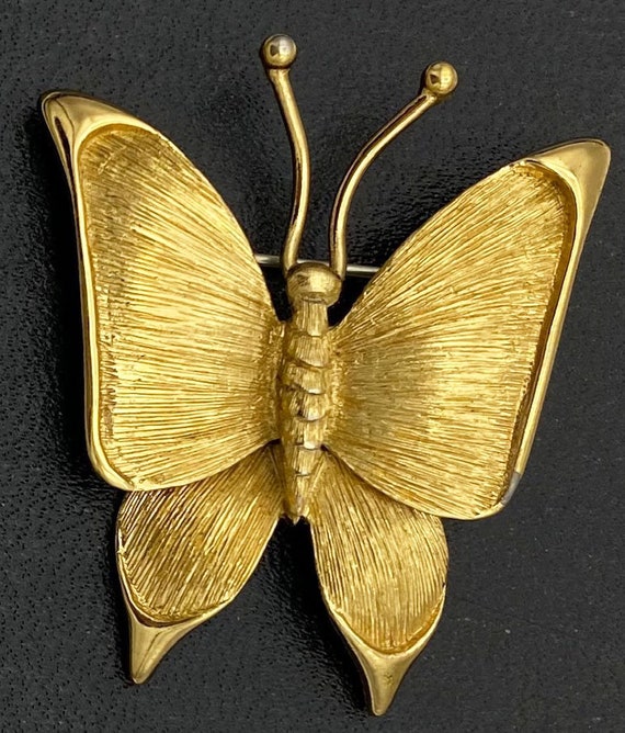 Monet Vintage Gold Tone Butterfly Brooch, Signed - image 3