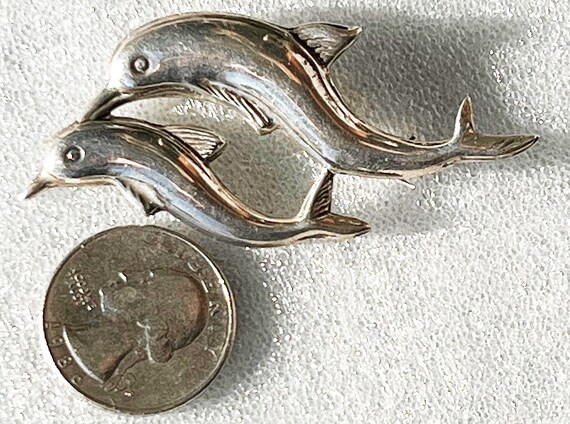 Double Dolphin Brooch. Sterling Silver. Signed "b… - image 6