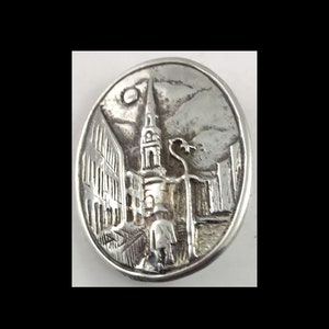 Irish Silver Brooch Vintage Street Scene Hallmarked.
