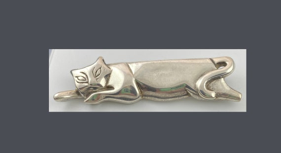 Vintage Sterling Silver Resting Sleek  Cat Broch/… - image 1