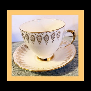Queen Anne Tea Cup & Saucer Ridgway Potteries Ltd. Gold Trim.