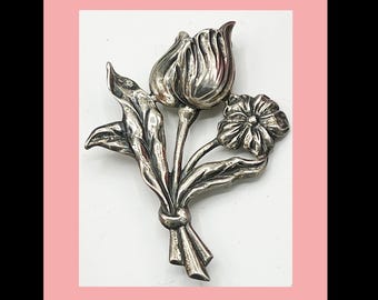 Demi-parure Vintage En Argent Sterling Danecraft - Broche Et Clips D'oreilles - Occasion, Argenté