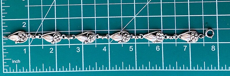 Hobe Sterling Floral Panel Link Bracelet Vintage Signed
