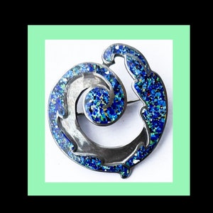 Margot de Taxco Sterling and Enamel Curvilear Brooch Signed