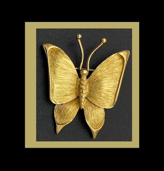 Monet Vintage Gold Tone Butterfly Brooch, Signed