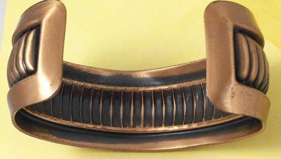 Vintage Solid Copper Ribbed Cuff Bracelet - image 2