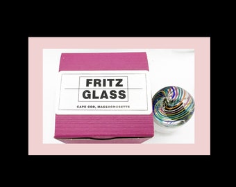 Glass Art Piece MultiColored, original box, Cape Cod, Fritz Glass