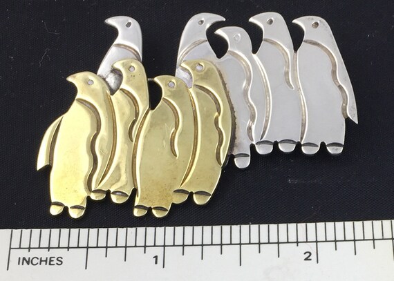 Vintage Sterling Silver Taxco Mexico Penguins Bro… - image 4